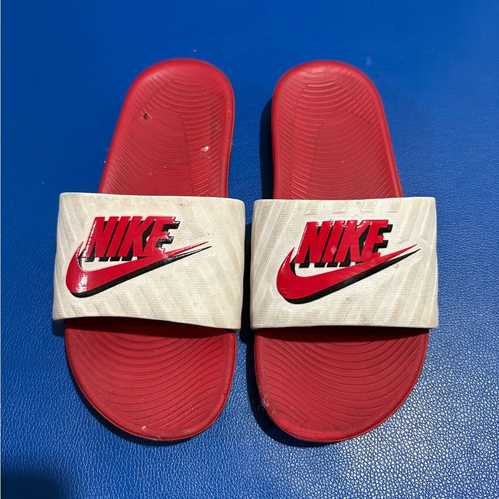 Nike Kids Red and White Slide Sandals